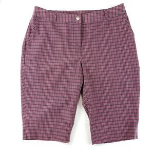 Annika Cutter & Buck Womens Shorts 2 Pink Golf Bermuda Long Stretch Active Plaid